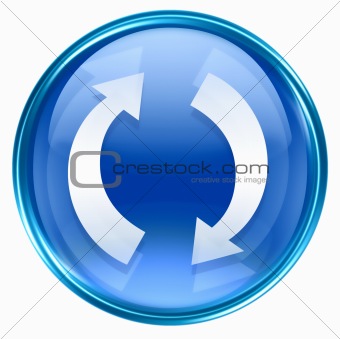 refresh icon blue, isolated on white background.