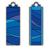 blue and orange tags or labels