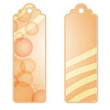 tags or labels with orange and yellow stripes and spheres