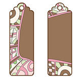 Tags or labels with brown, green, beige and pink pattern