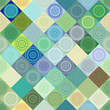 Seamless tiling texture with blue and green squares and circles