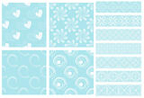 Turquoise and white tiling textures and trims collection