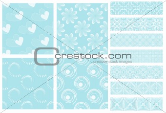 Turquoise and white tiling textures and trims collection