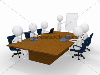 Group of 3d persons on the meeting isolated on white 