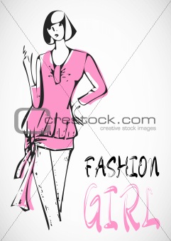 Fashion girl in sketch-style. Vector illustration.