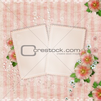 Vintage card and pink mallow
