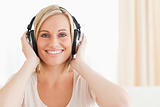 Close up of a lovely woman enjoying some music
