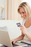 Portrait of woman buying online