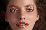face shot of a young girl wearing candy make up