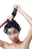 Hair with shampoo