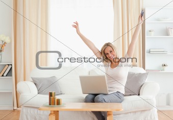 Cheerful woman buying online
