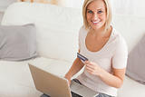 Close up of a woman buying online