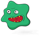 Evil scary green microbe - funny illustration