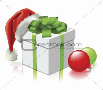 Christmas gift with Santa Hat and Baubles
