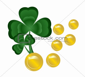 Two clovers and coins