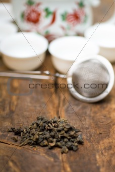 green chinese tea set