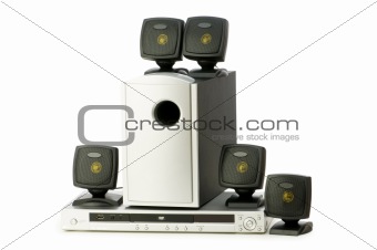 DVD player and speakers isolated on white