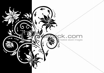 Abstract floral ornament in black and white colors