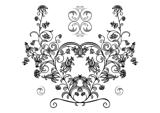 Abstract floral ornament in black, grey and white colors