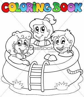 Coloring book with kids in pool