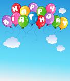Happy birthday balloons on blue sky