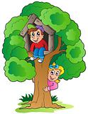Tree with two cartoon kids