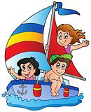 Yacht with three kids