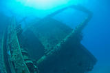 Bridge section of a large shipwreck