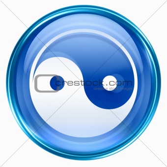  yin yang symbol icon blue, isolated on white background.