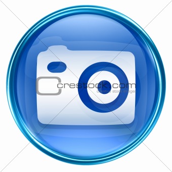 Camera icon blue, isolated on white background