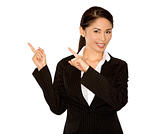 woman pointing with fingers