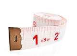 White and red tape measure on a white background