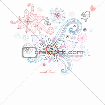 flower card with love bird