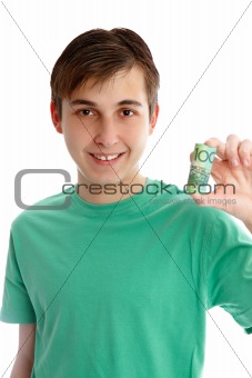 boy holding money