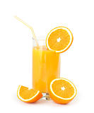 orange juice with slices of orange in the glass
