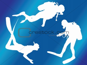 scuba divers with background
