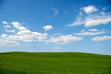 Green field with blue sky and clouds