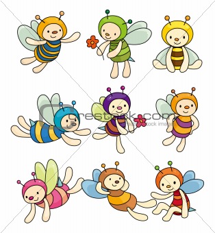 cartoon bee boy icon set
