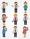 set of funny cartoon office worker talk with Microphone and speaker

