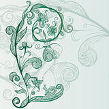 vector hand drawn abstract flowers, snail, butterfly