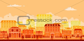 Urban avenue scene with smart townhouses