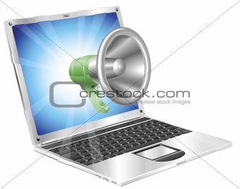 Megaphone icon laptop concept