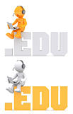 3d character sitting on .EDU domain sign.