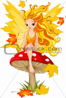 Autumn Fairy on the Mushroom 