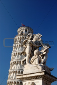 Putti fountain and leaning tower