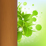 Eco Wood Background With Leafs