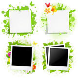 Blank Note Papers And Photos With Green Blot