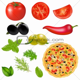 Set Of Products With Pizza