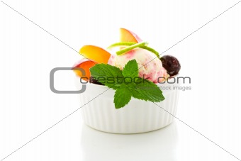 Ice Cream cup with fruits Isolated