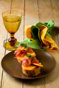 Ham and melon appetizer